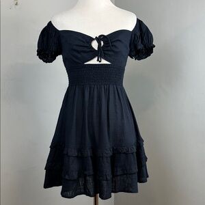 SUNDAYS Anthropologie Linen Blend Off The Shoulder Ruffle Mini Dress Sz M